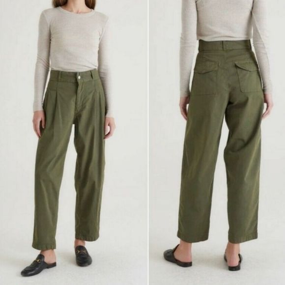 EDWIN NWOT‎ Isla High Rise Pleated Wide Leg Trouser Pant Green Sizes 24,30,31,32 - Picture 1 of 14